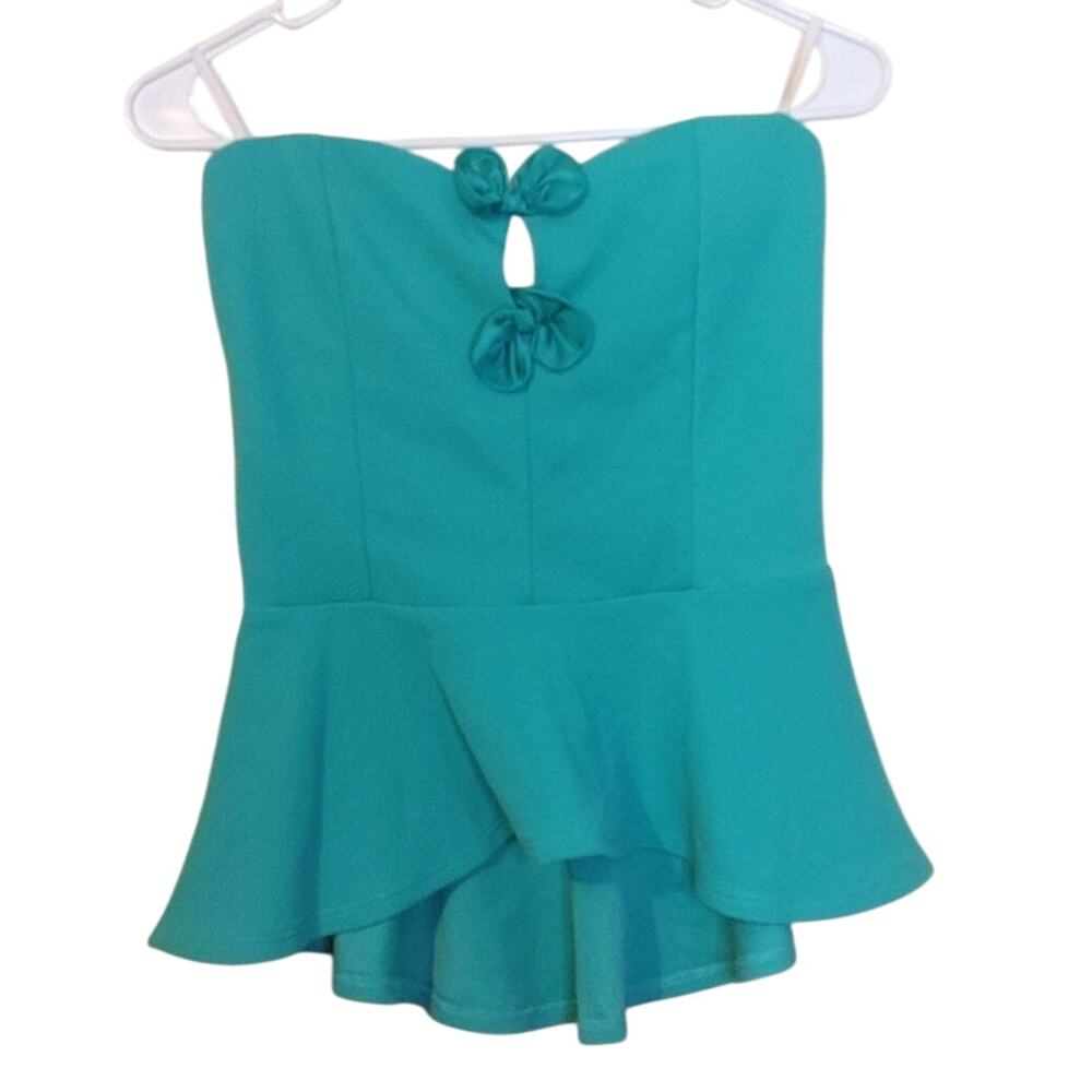 Beware! Size Large Turquoise Green Mint Peplum Bows Frilly Chic NWT Preppy Girly